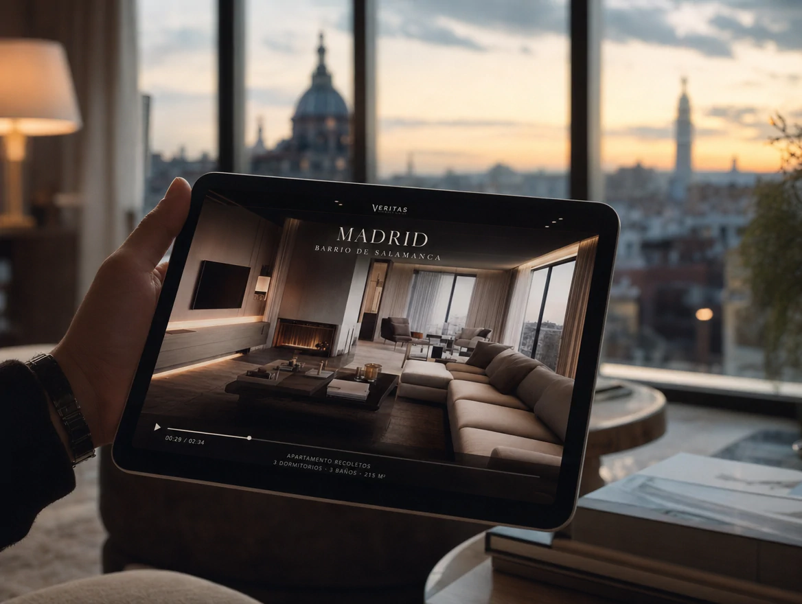 iPad mostrando tour cinematográfico de propiedad inmobiliaria